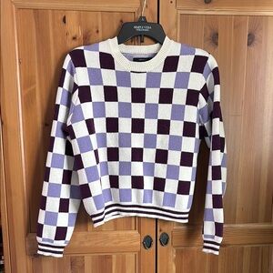 Forever 21 Checkered Crew Neck Sweater in Purple and White